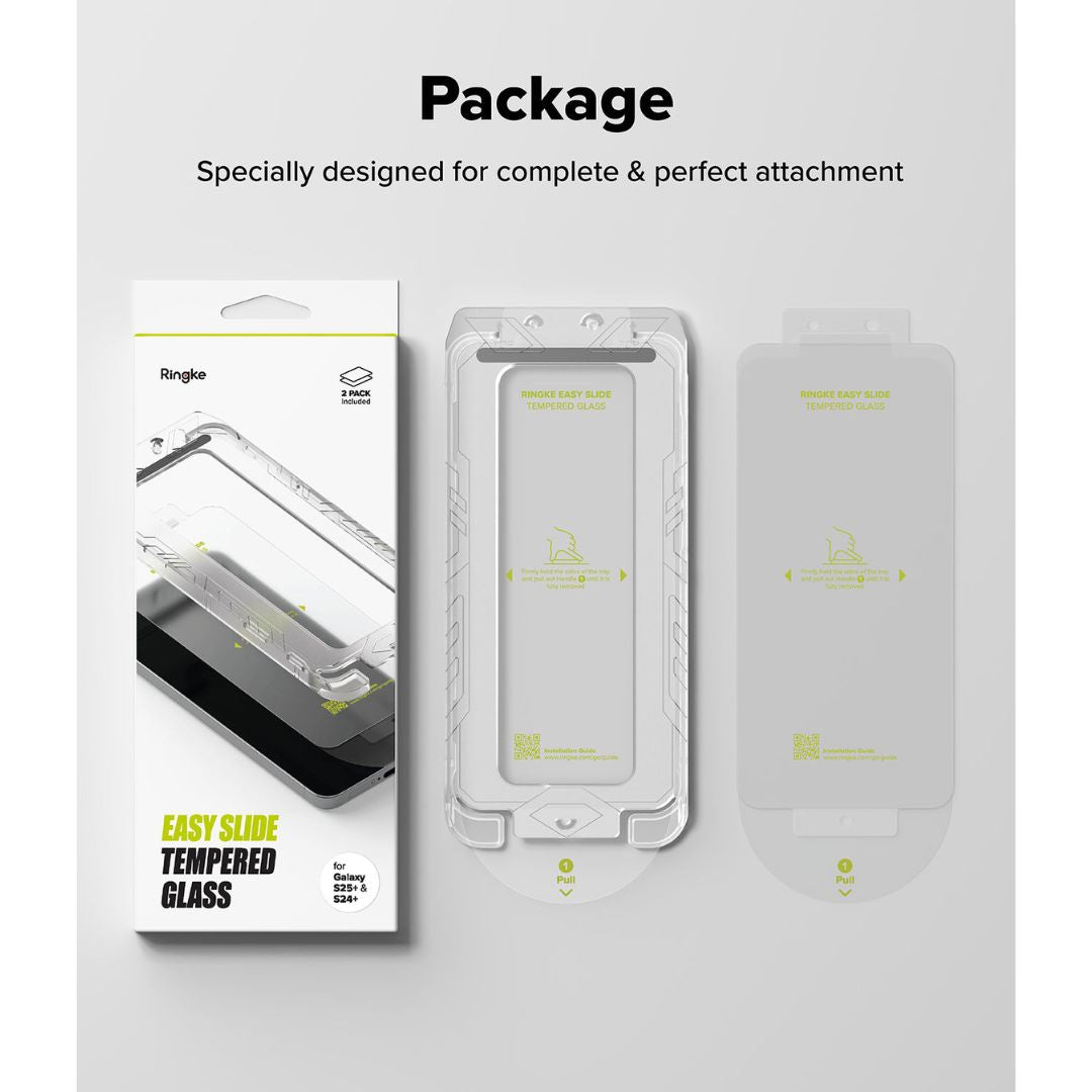 Complete Ringke Easy Slide Tempered Glass packaging with included accessories