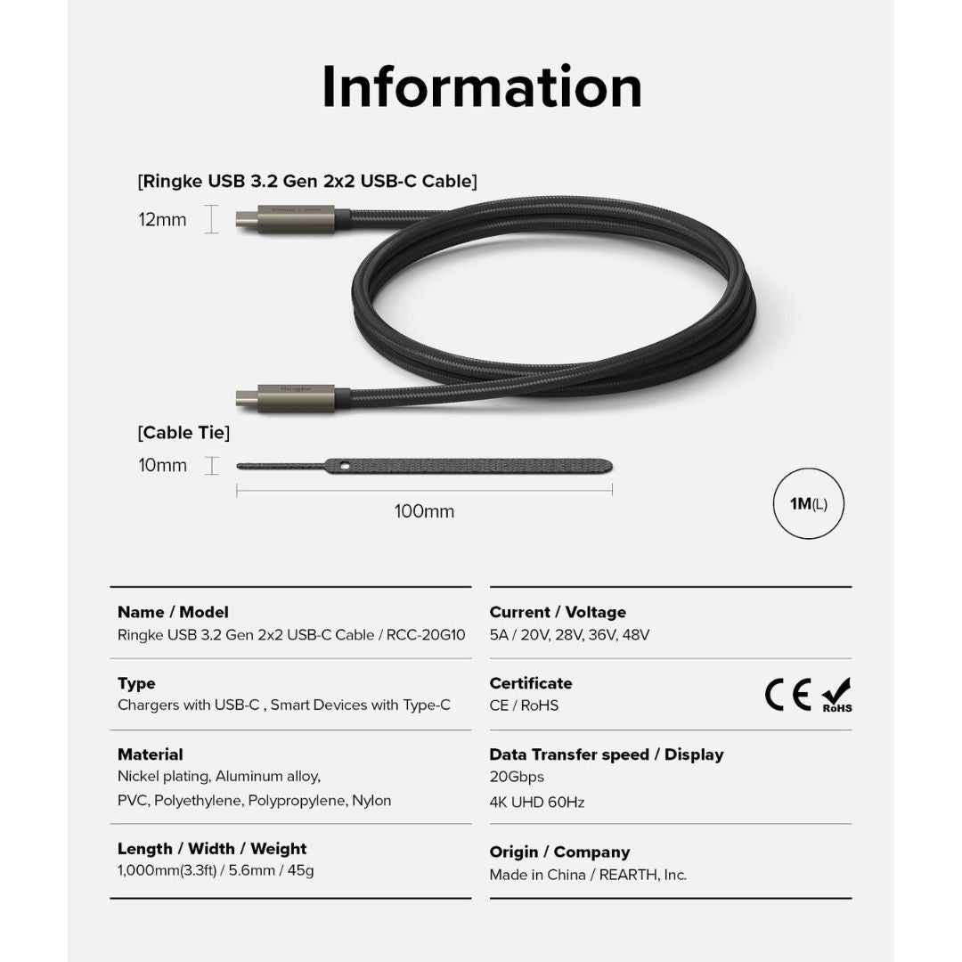 USB 3.2 Gen 2x2 USB-C Cable 1M by Ringke