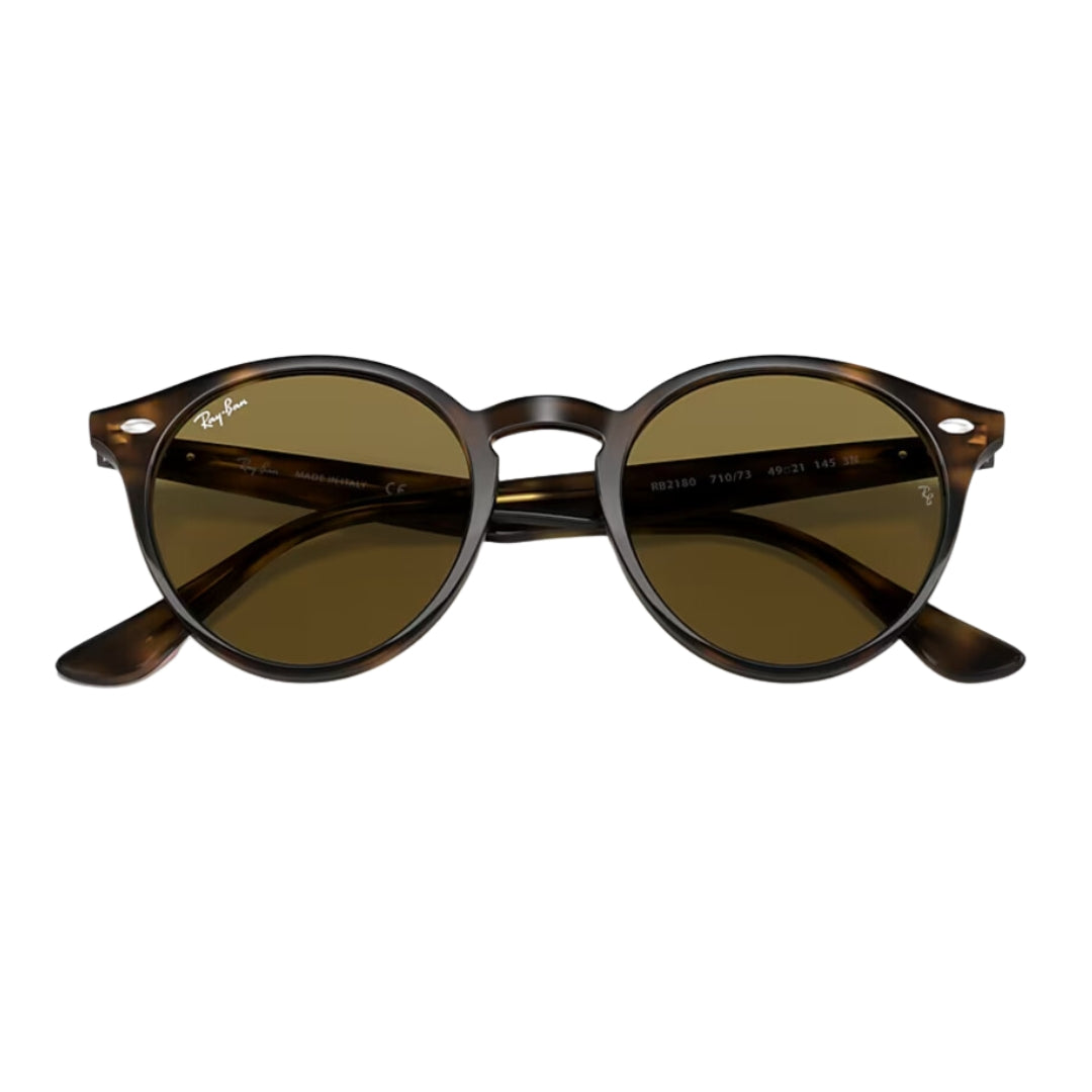 Ray-Ban RB2180 710/73 51- 21 Classic Round Sunglasses  - Polished Tortoise Propionate Brown Lenses Full Front View