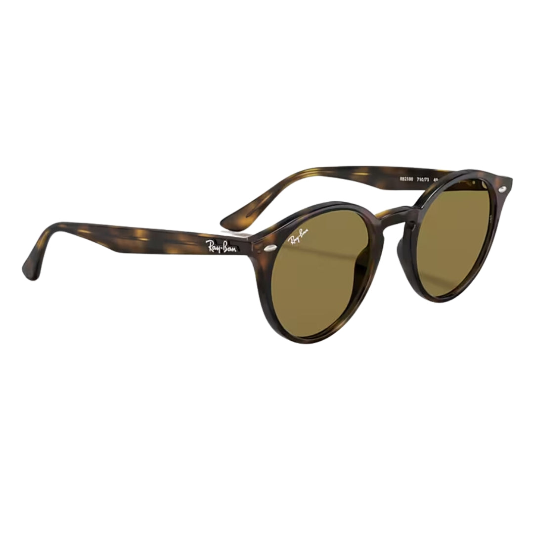 Ray-Ban RB2180 710/73 51- 21 Classic Round Sunglasses  - Polished Tortoise Propionate Brown Lenses Front Left Side 