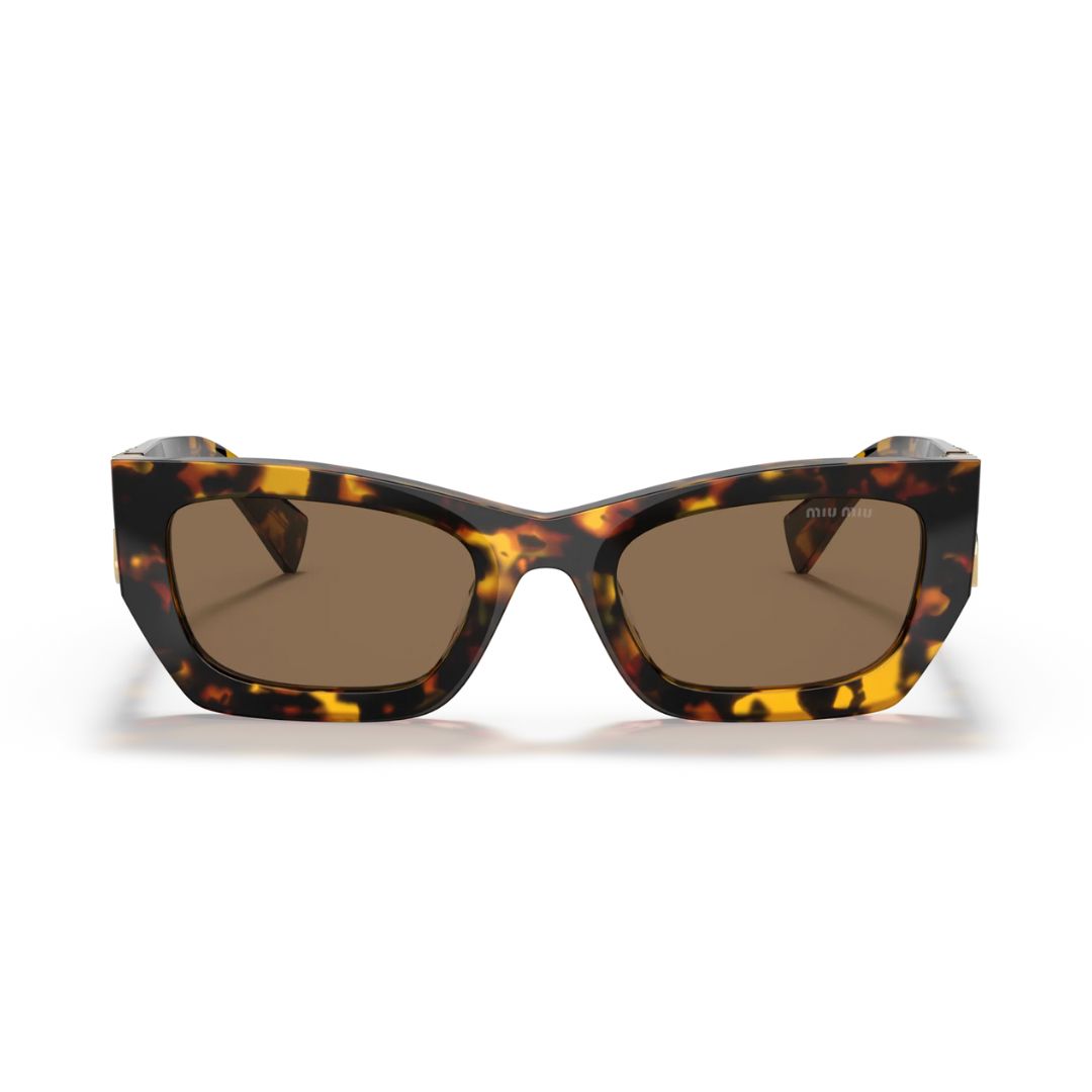 Front View: Miu Miu MU 09WS VAU06B Women’s Sunglasses – Honey Havana Frame, Dark Brown Lenses, Luxury Eyewear