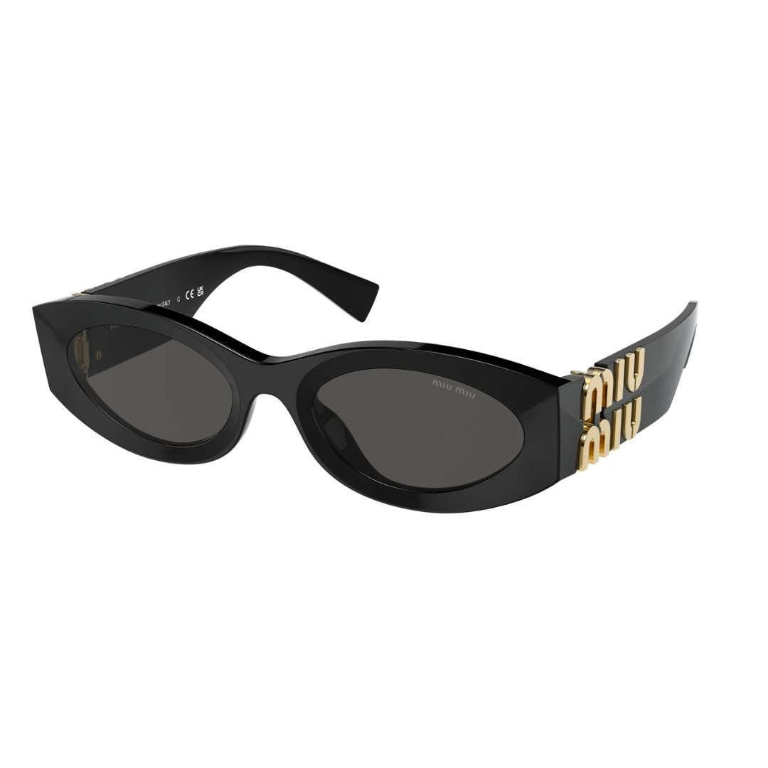 Angled View: Miu Miu MU 11WS 1AB5S0 Designer Sunglasses – High-Fashion Oval, Solid Color Lens, Premium Acetate