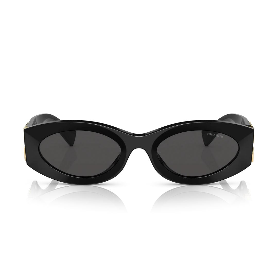 Front View: Miu Miu MU 11WS 1AB5S0 Women’s Sunglasses – Black Frame, Dark Grey Lenses, Luxury Eyewear