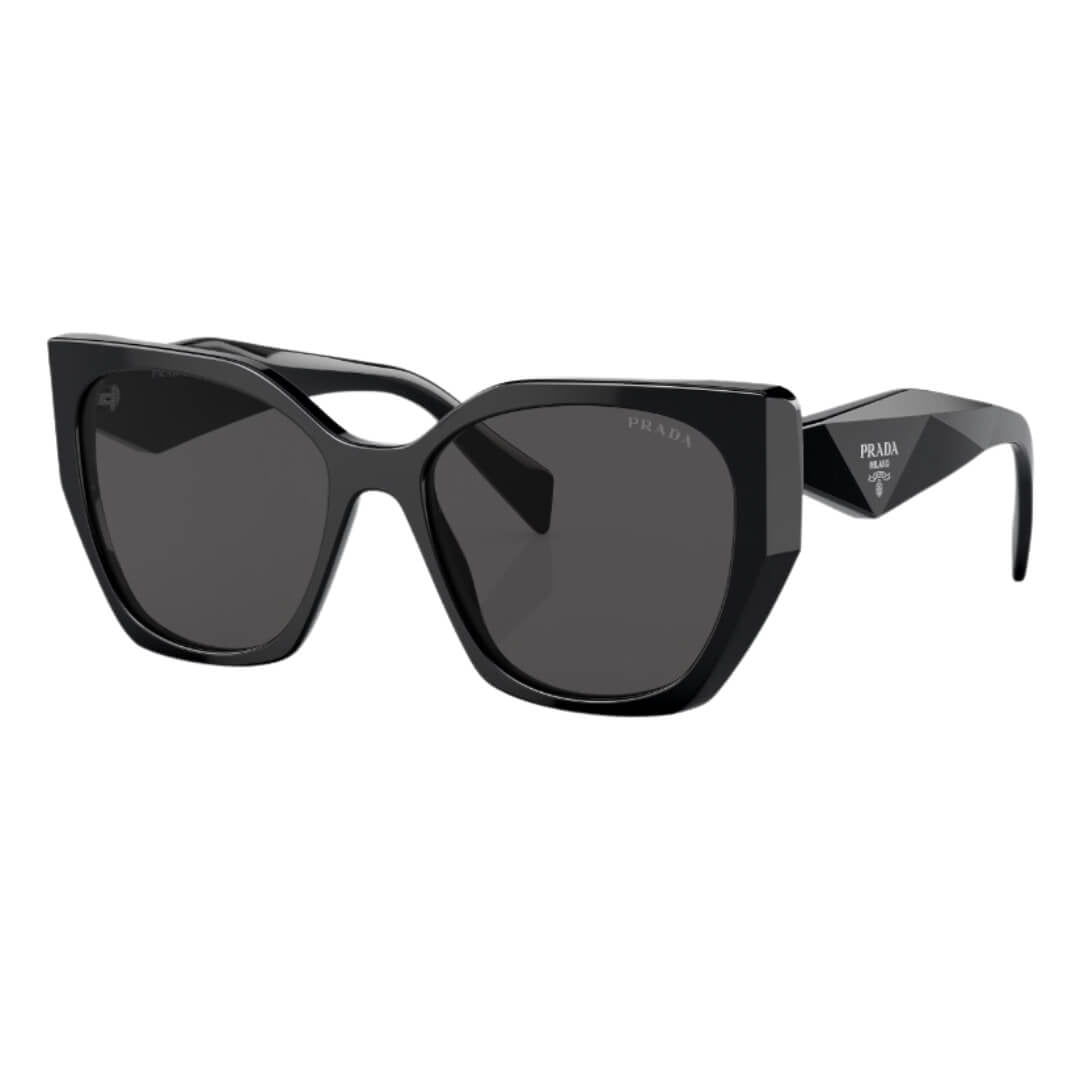 Prada PR 19ZS 1AB5S0 - Side Angle of Black Frame, Dark Grey Lenses