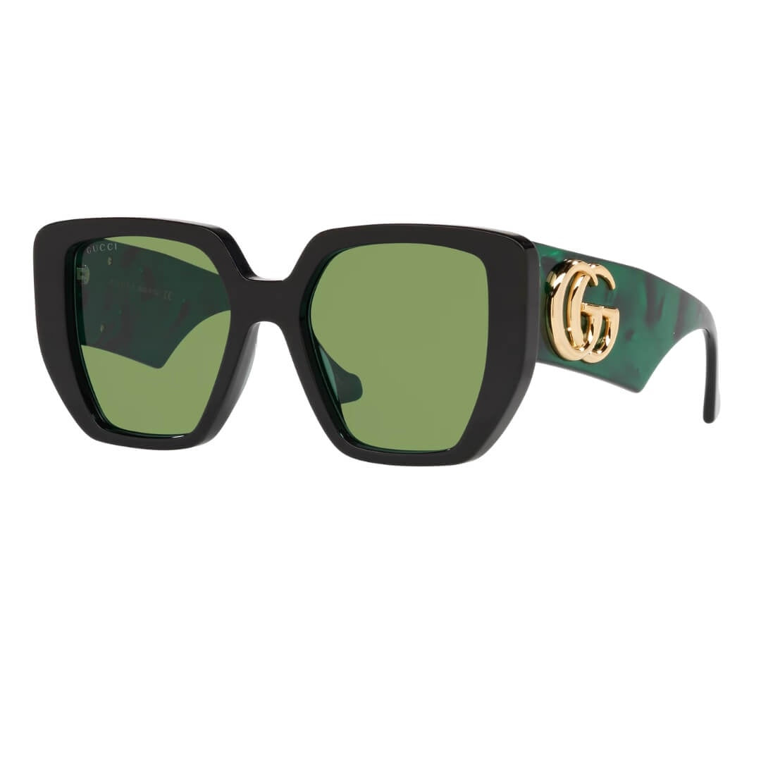 Gucci GG0956S 001 Women’s Sunglasses black geometric frame green lenses luxury eyewear NZ