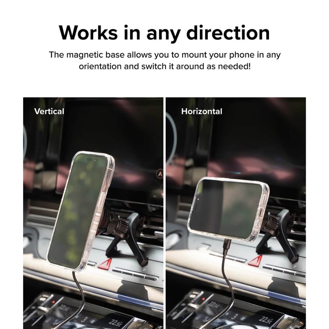 Ringke car mount works in any direction either vertical or horizontal