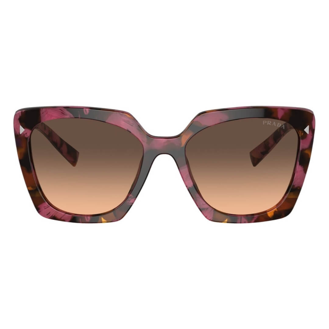 Close Up of Prada PR 23ZS 18N50C Sunglasses - Begonia Cognac Tortoise Frame Detail
