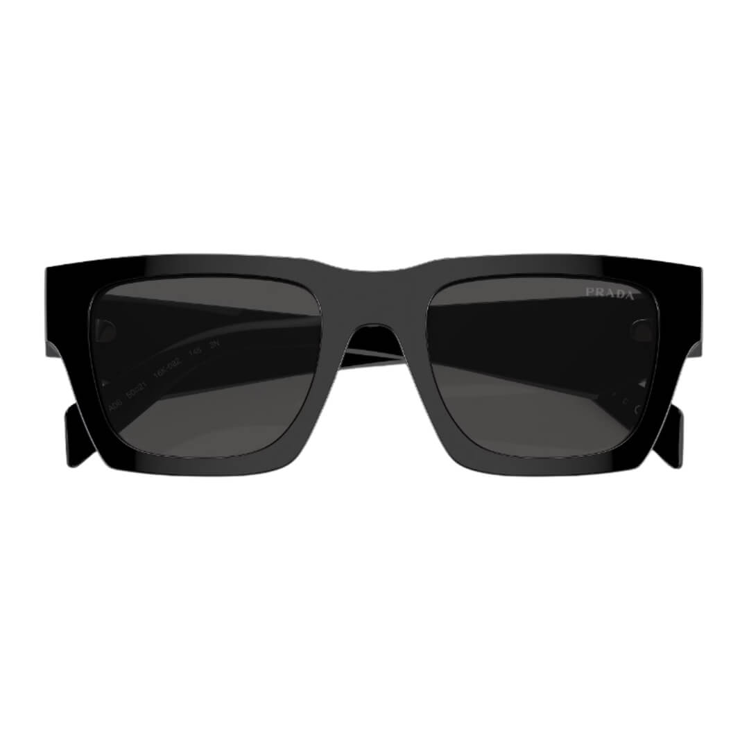 Close Up of Prada PR A06S 16K08Z Sunglasses - Black Frame Detail
