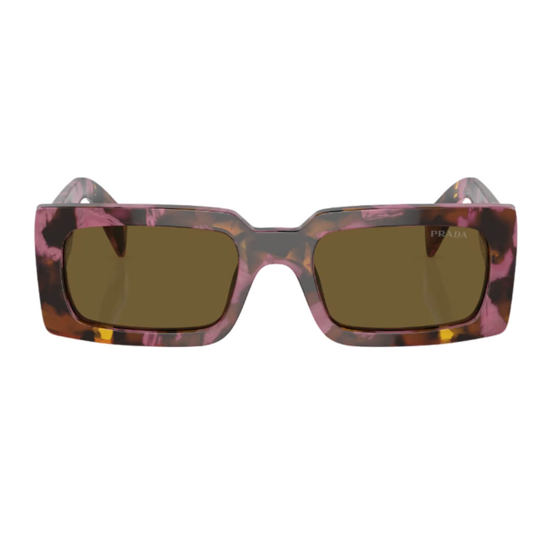 Close Up of Prada PR A07S 18N01T Sunglasses - Mahogany Frame Detail
