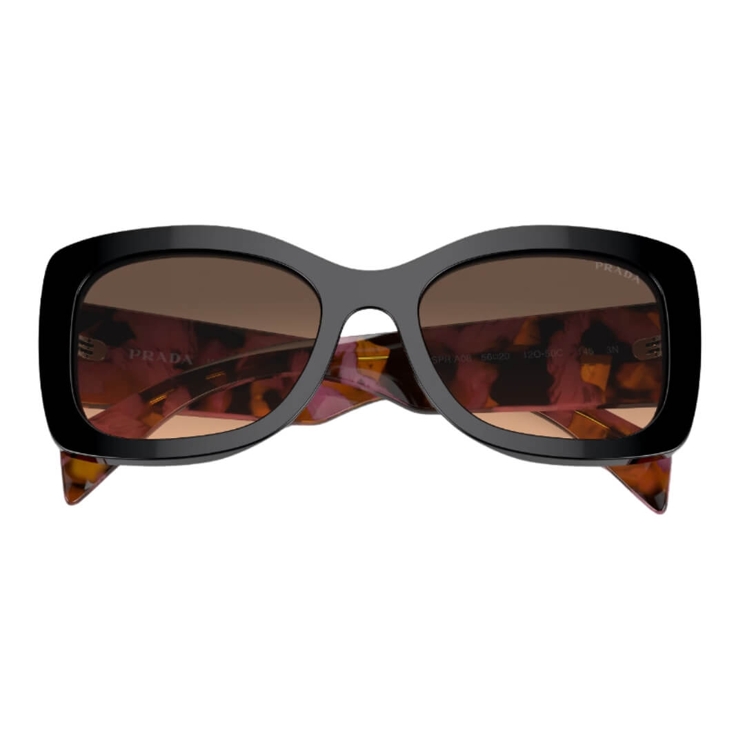 Close Up of Prada PR A08S 12O50C Sunglasses - Mahogany Frame Detail
