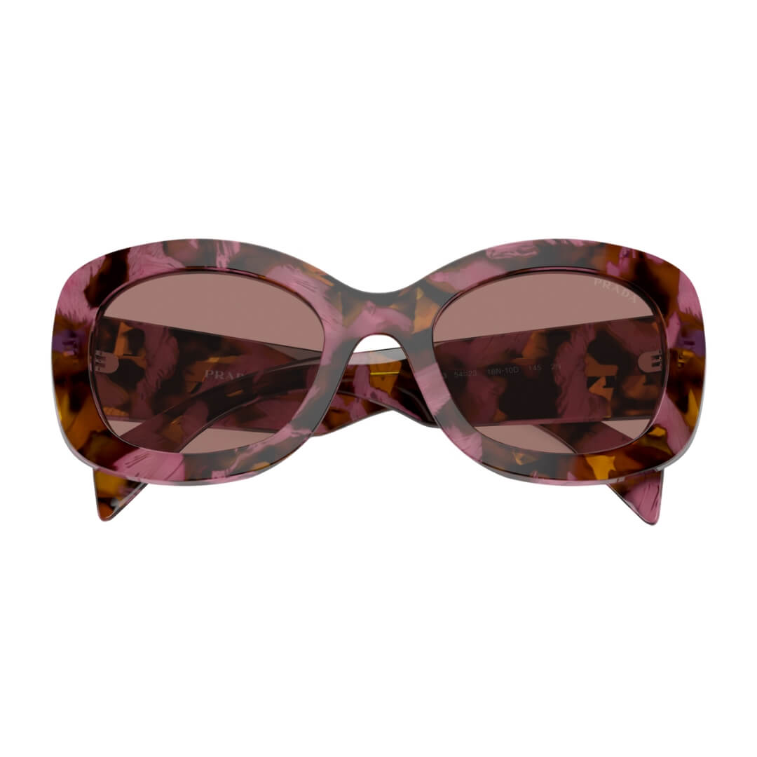 Close Up of Prada PR A13S 18N10D Sunglasses - Tortoise Cognac Begonia Frame Detail
