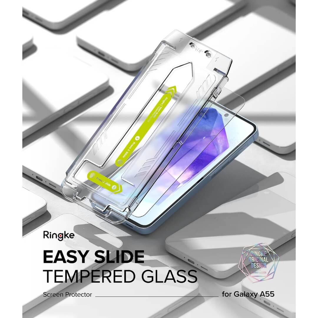 Samsung Galaxy A55 Screen Protector Easy Slide Tempered Glass 2 Pack