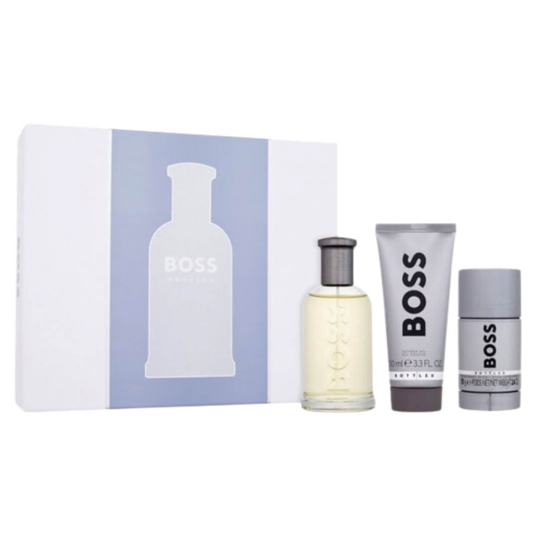 Hugo Boss Bottled EDT 100ml 3-Piece Gift Set – Woody-spicy men’s fragrance with apple, cinnamon, and sandalwood. Available at Gadgets Online NZ.