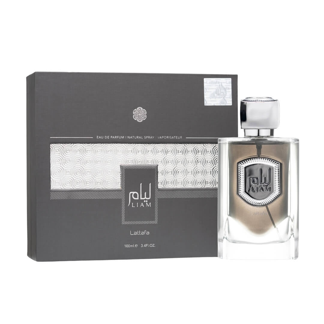 Lattafa Liam Grey EDP 100ml – Unisex woody fragrance with cardamom, black tea, iris, vanilla, and sandalwood. Available at Gadgets Online NZ.