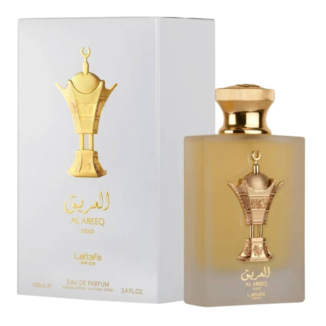 Lattafa Al Areeq Gold EDP 100ml – Unisex oriental fragrance with saffron, leather, incense, and amberwood. Available at Gadgets Online NZ.