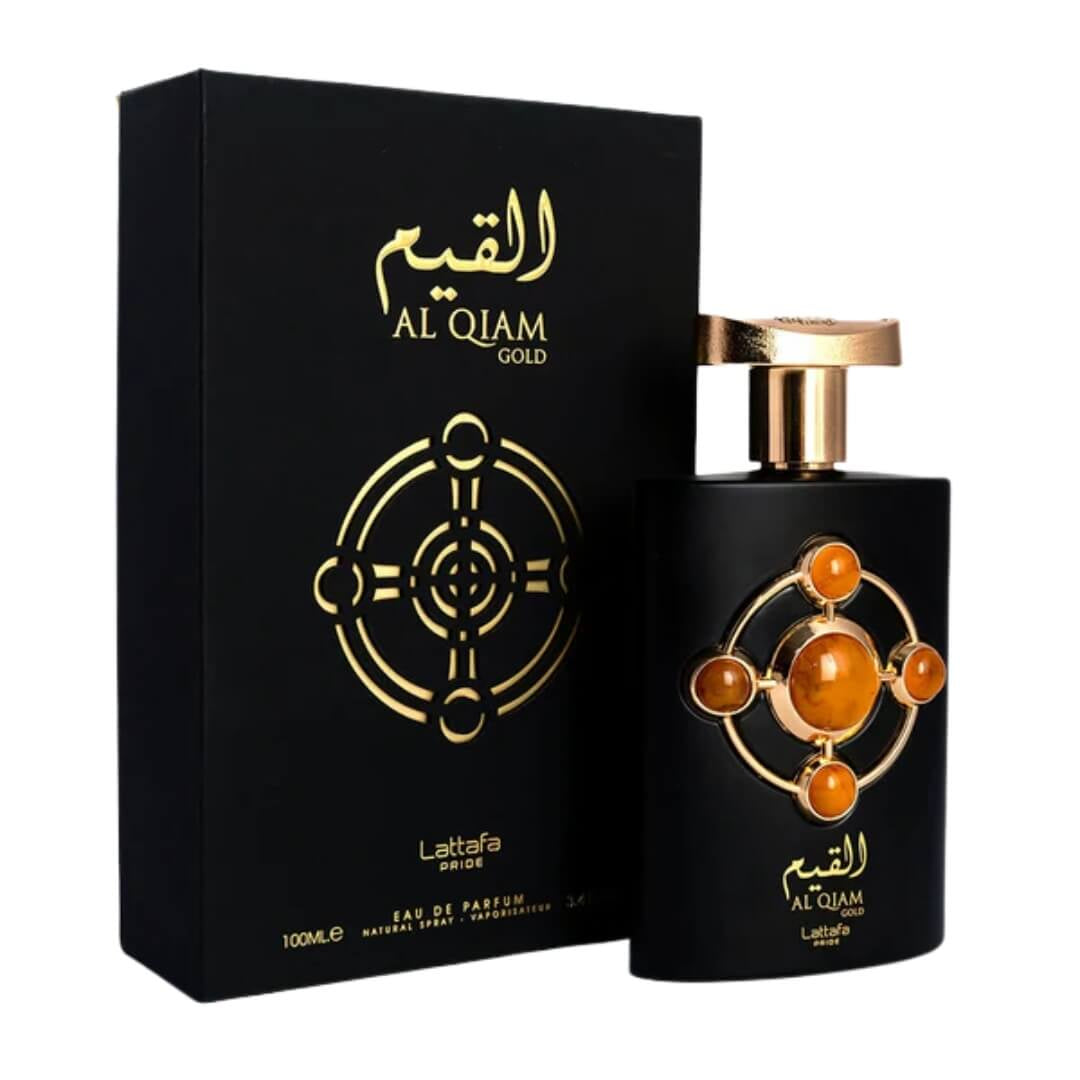 Lattafa Al Qiam Gold EDP 100ml – Unisex oriental-woody fragrance with raspberry, saffron, leather, and oud. Available at Gadgets Online NZ.