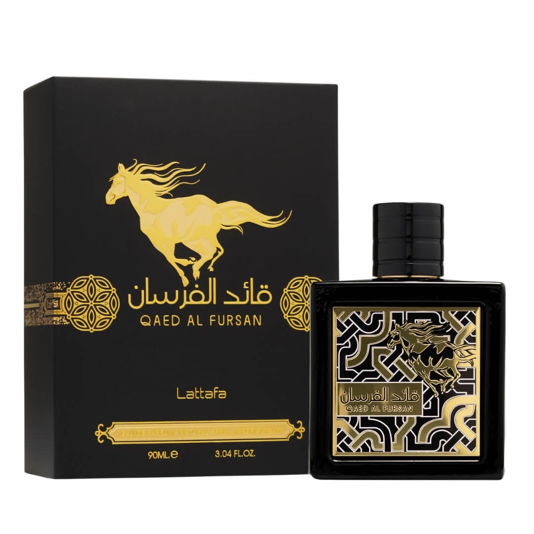 Lattafa Qa’ed Al Fursan EDP 90ml – Aromatic men’s fragrance with pineapple, saffron, oud, and amber. Available at Gadgets Online NZ.