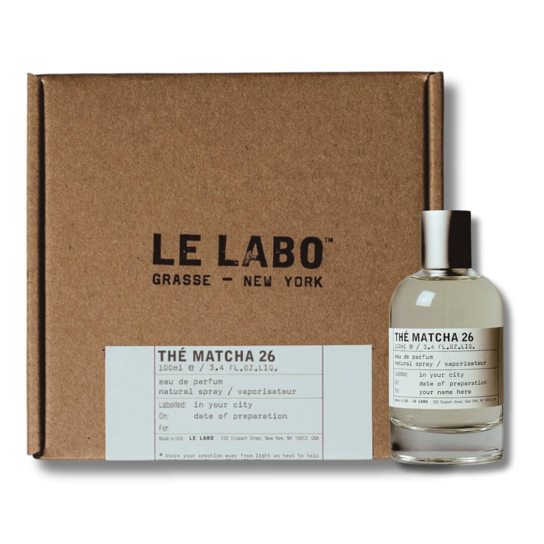 Le Labo The Matcha 26 EDP 100ml unisex fragrance bottle with minimalist packaging, featuring matcha tea, fig, and cedarwood notes. Available at Gadgets Online NZ LTD.