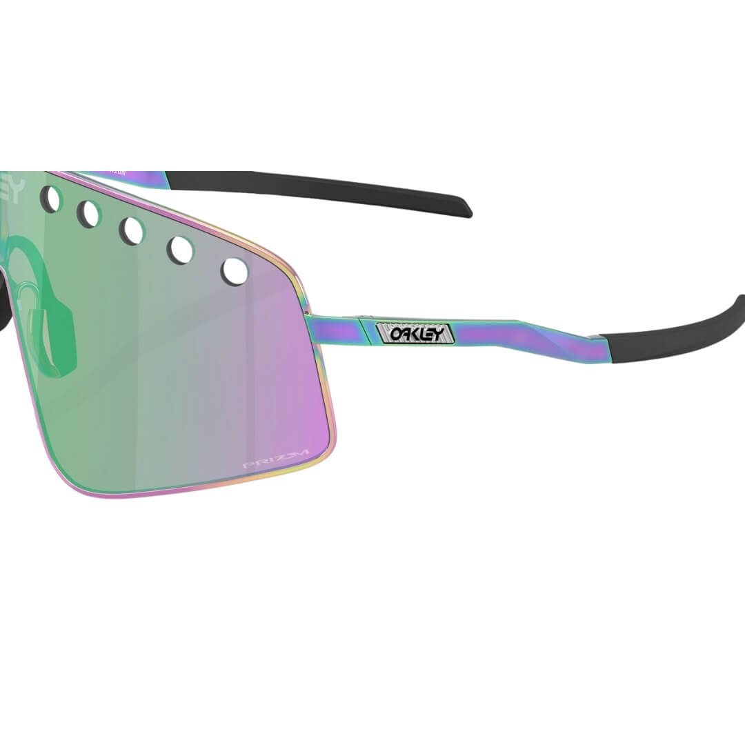 Oakley Sutro Ti Sweep Sunglasses - Back View of Polished Oil Slick Frame and Prizm Road Jade Lenses