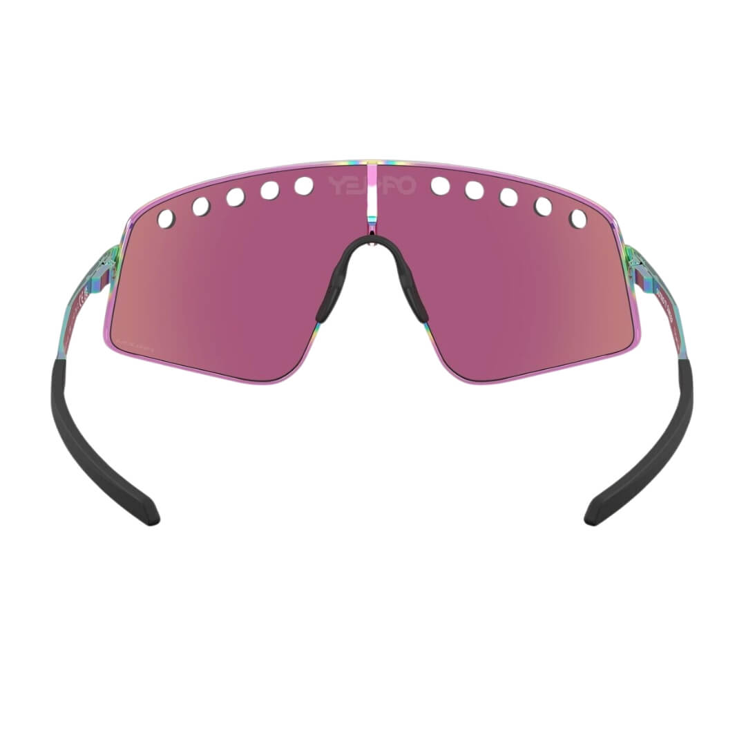 Oakley Sutro Ti Sweep Sunglasses - Top Angle View of Polished Oil Slick Frame and Prizm Road Jade Lenses