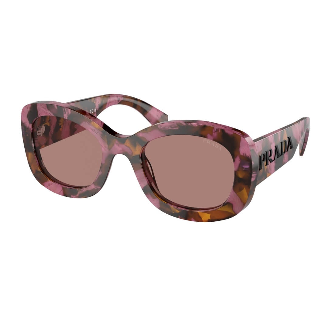 Prada PR A13S 18N10D - Side Angle of Tortoise Cognac Begonia Frame and Light Brown Lenses
