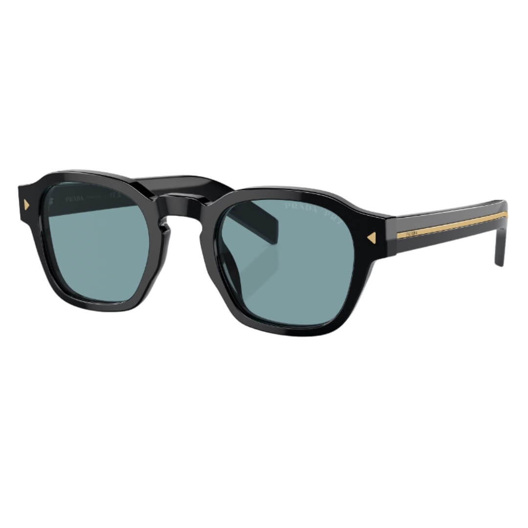 Prada PR A16S 16K04D - Side Angle of Black Frame and Polarized Green Lenses
