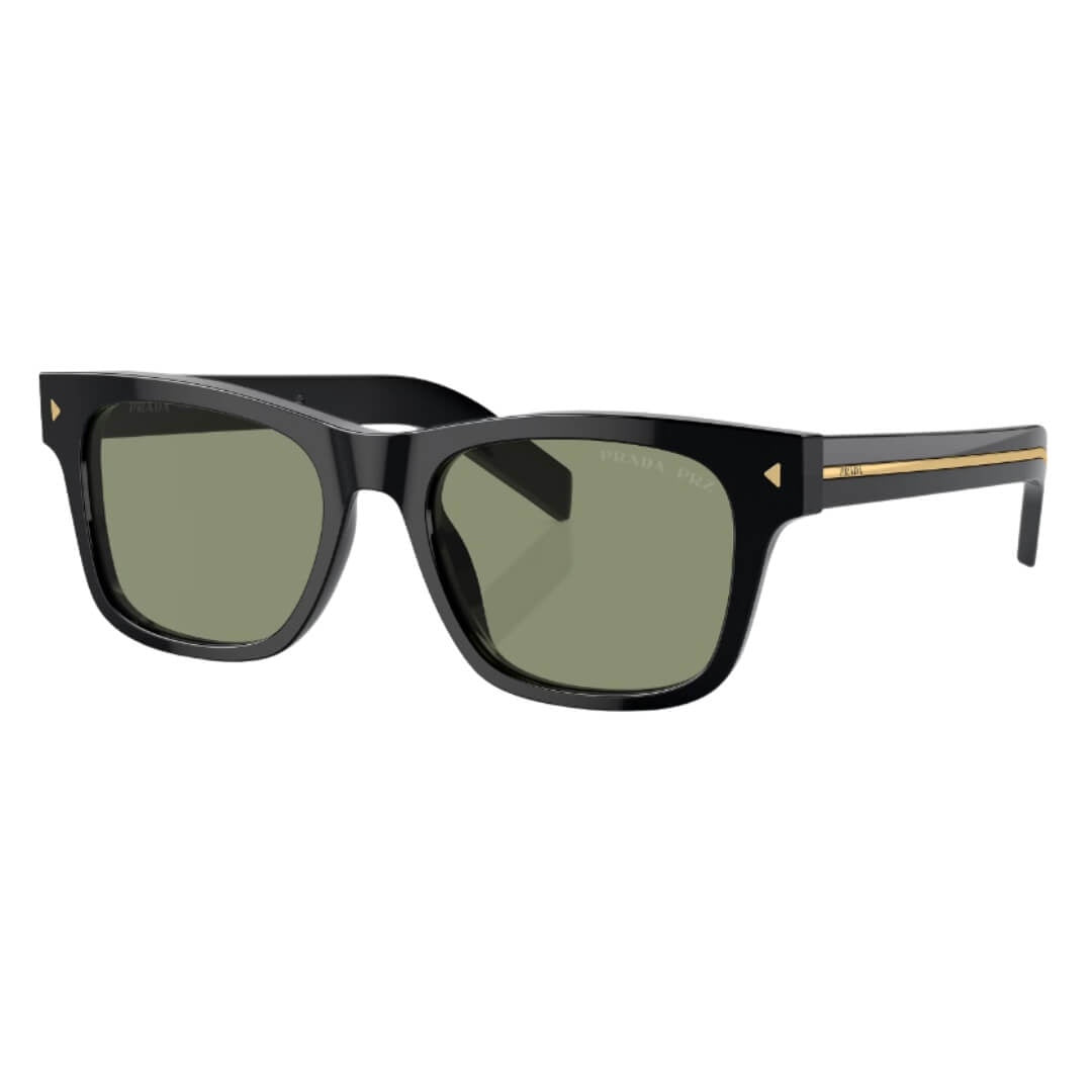 Prada PR A17S 16K20G - Side Angle of Black Frame and Polarized Green Lenses
