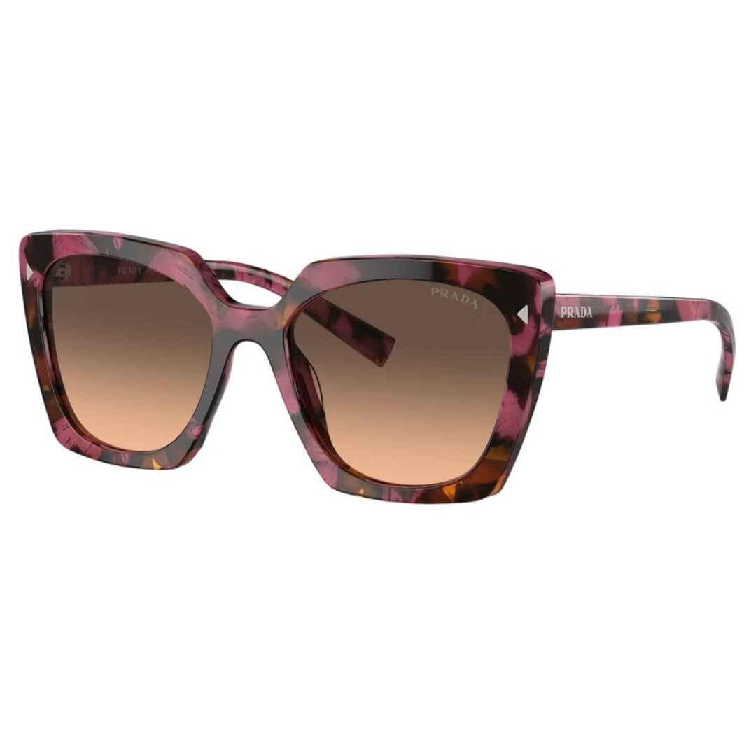 Prada PR 23ZS 18N50C - Side Angle of Begonia Cognac Tortoise Frame and Brown Gradient Grey Lenses
