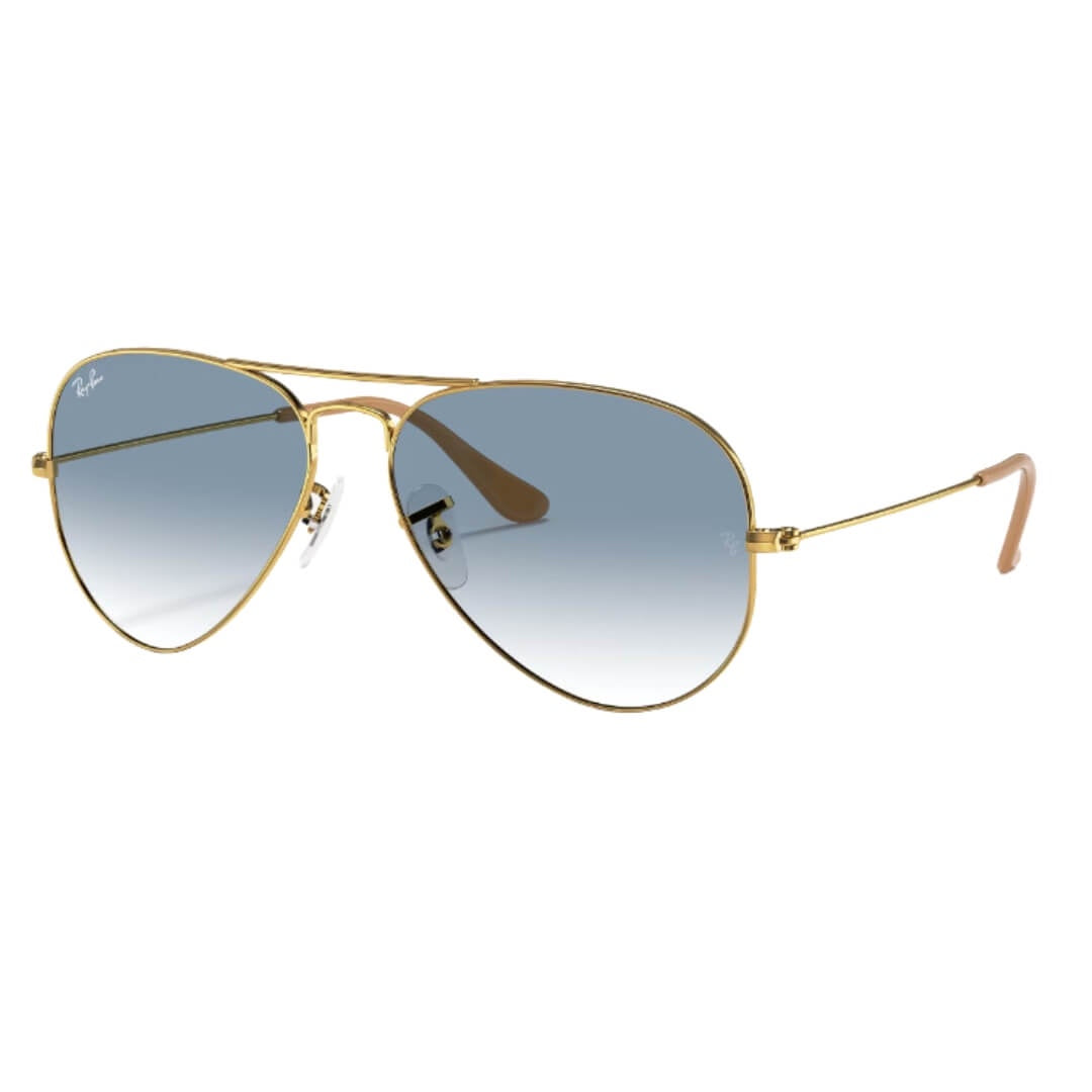 Ray-Ban Aviator Large Metal RB3025 001/3F Arista Gold Frame, Light Blue Lens Front Left View