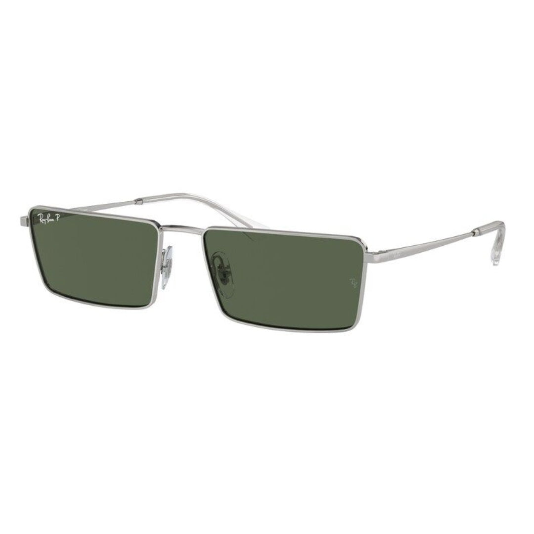 Ray-Ban Emy RB3741 003/9A - Silver Frame and Dark Green Polarized Lens Front Right View
