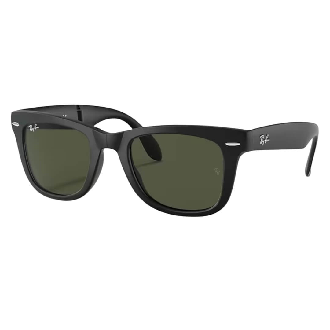 Ray-Ban Folding Wayfarer RB4105 601S 54 - Black Frame with Green Lens Front Left View
