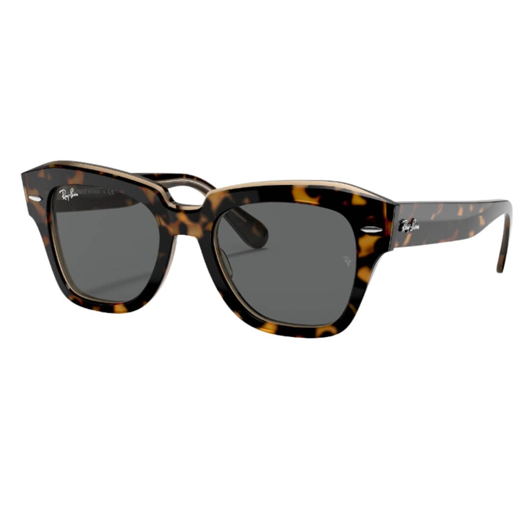 Ray-Ban State Street RB2186 1292B1 49 Havana Transparent Brown Frame, Dark Grey Lens Front Left View