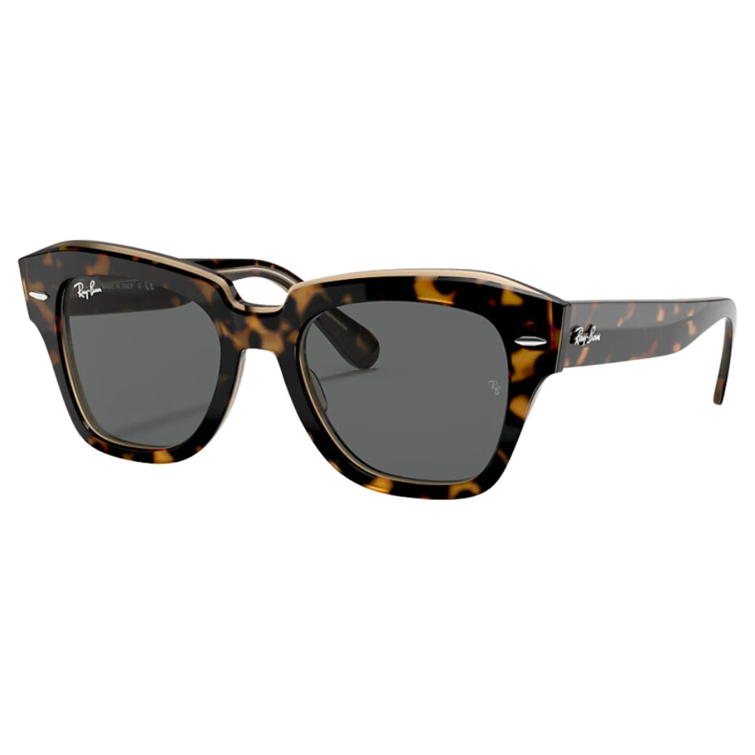 Ray-Ban State Street RB2186 1292B1 52 Havana Transparent Brown Frame, Dark Grey Lens Front Left View