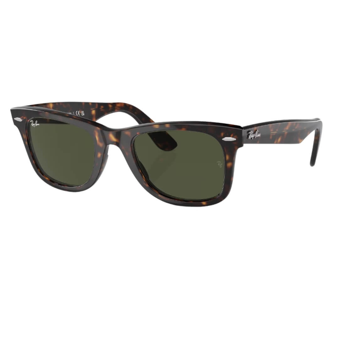 Ray-Ban Wayfarer RB2140 902 - Tortoise Frame with Green Lens Front Left View
