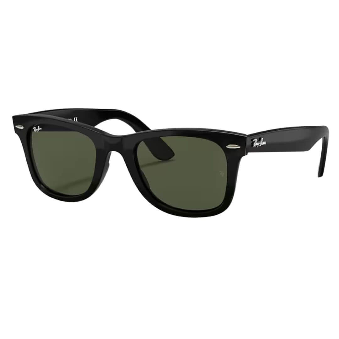 Ray-Ban Wayfarer RB4340 601 - Black Frame with Green Lens Front Left View
