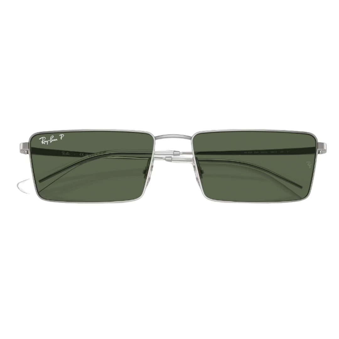 Ray-Ban Emy RB3741 003/9A - Silver Frame and Dark Green Polarized Lens Folded View
