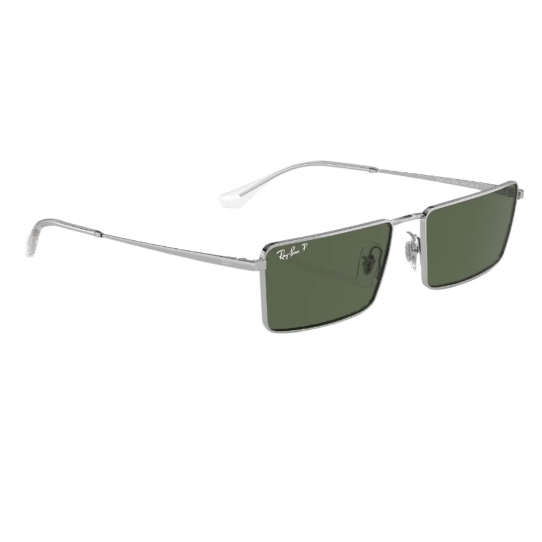 Ray-Ban Emy RB3741 003/9A - Silver Frame and Dark Green Polarized Lens Front Left View
