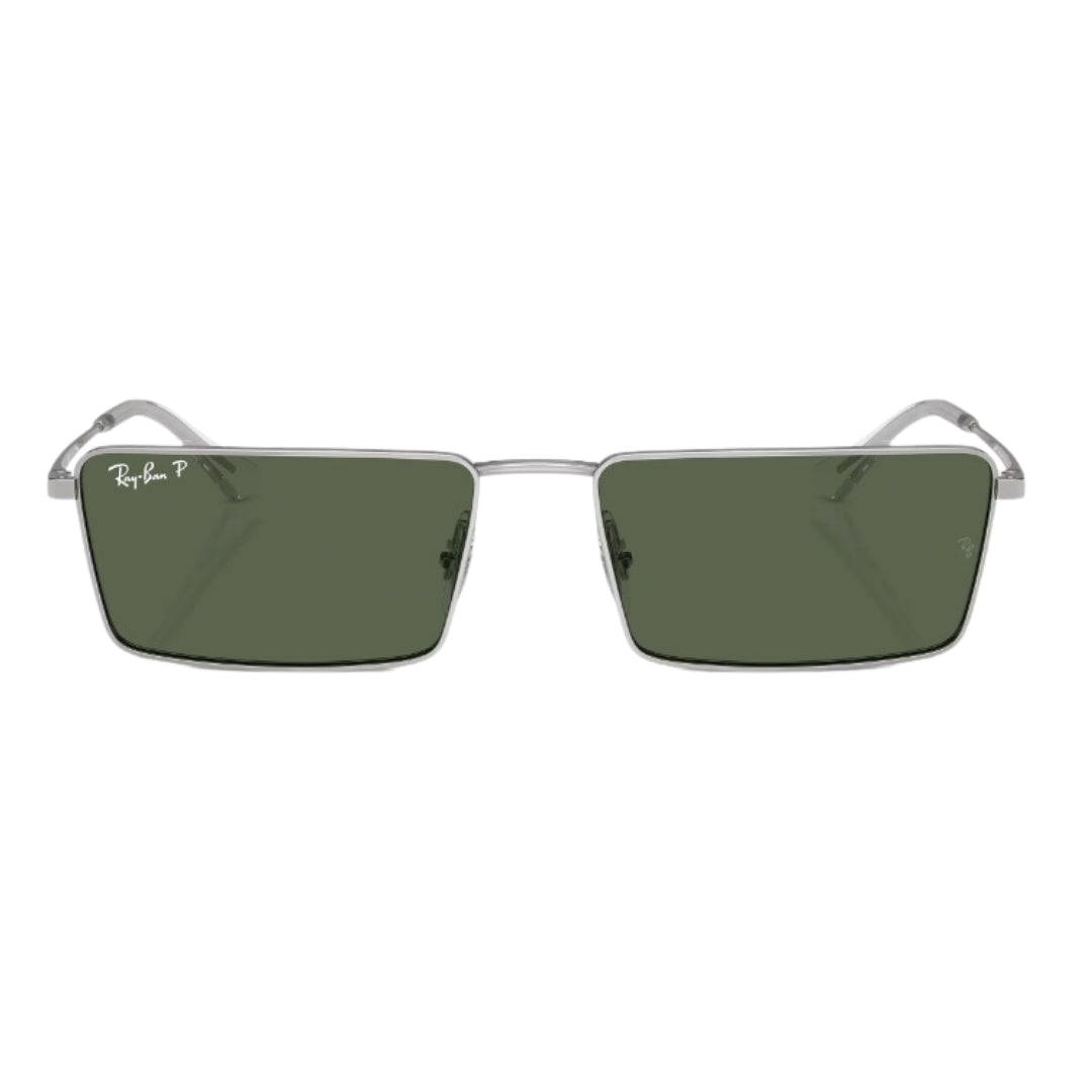 Ray-Ban Emy RB3741 003/9A - Silver Frame and Dark Green Polarized Lens Front View
