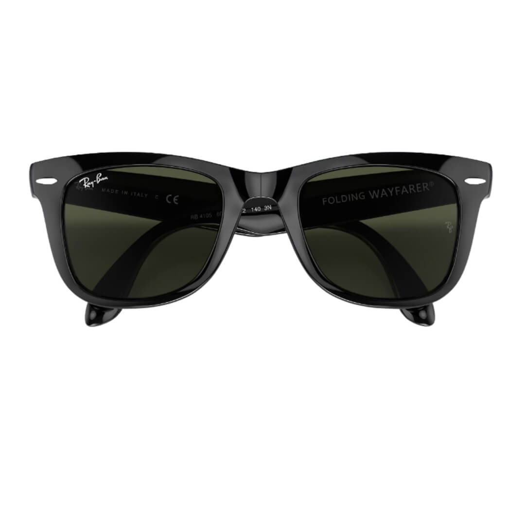 Ray-Ban Folding Wayfarer RB4105 601 - Black Frame with Green Lens Folded View
