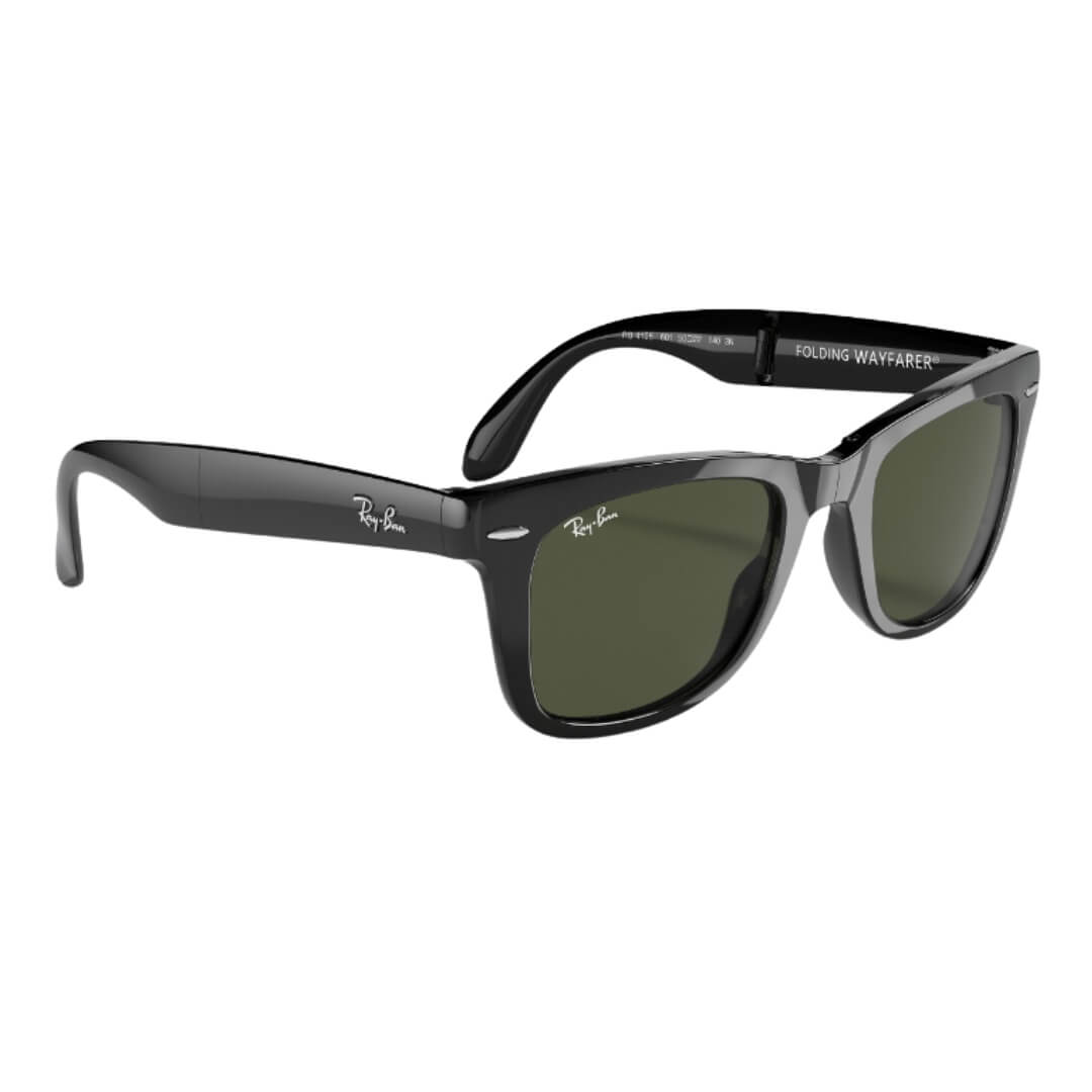 Ray-Ban Folding Wayfarer RB4105 601 - Black Frame with Green Lens Front Right View
