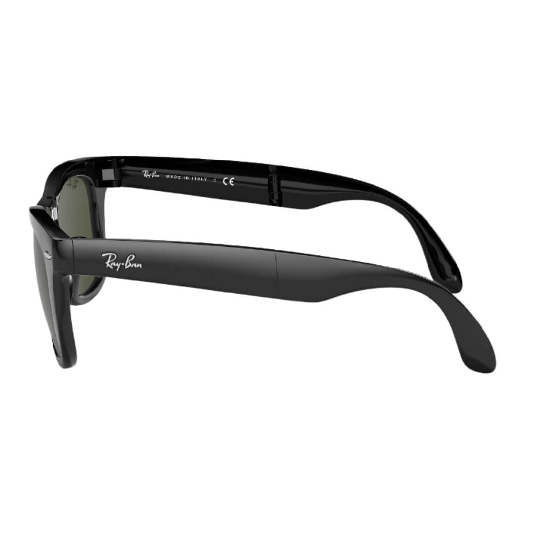 Ray-Ban Folding Wayfarer RB4105 601 - Black Frame with Green Lens Side View
