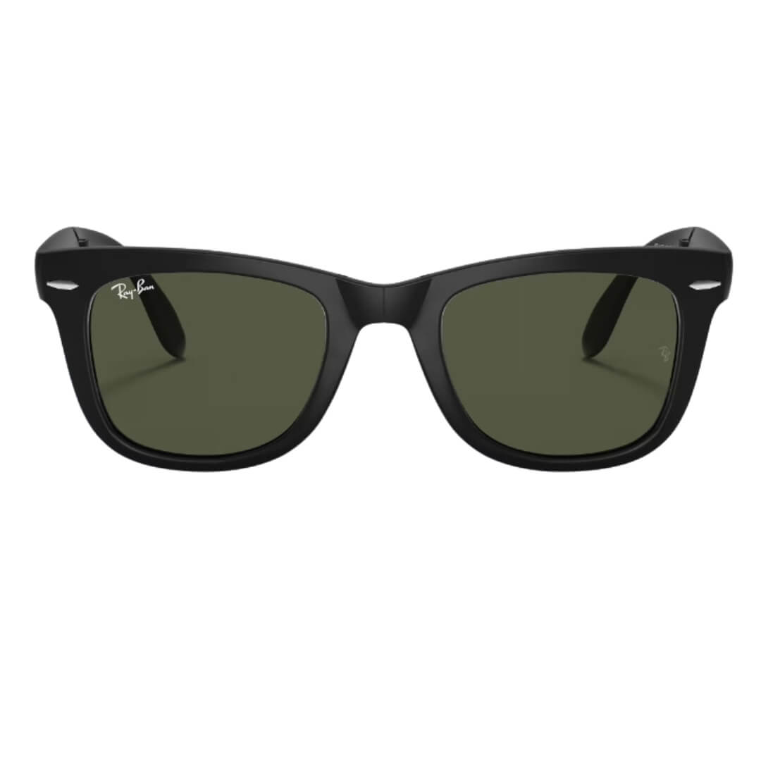 Ray-Ban Folding Wayfarer RB4105 601S 50 - Black Frame with Green Lens Close Up Front View
