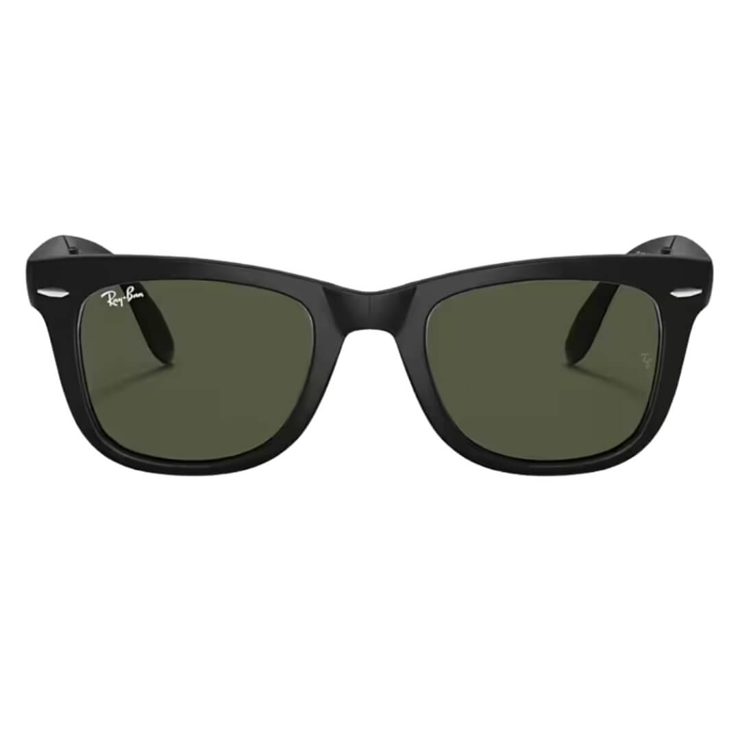 Ray-Ban Folding Wayfarer RB4105 601S 54 - Black Frame with Green Lens Close Up Front View