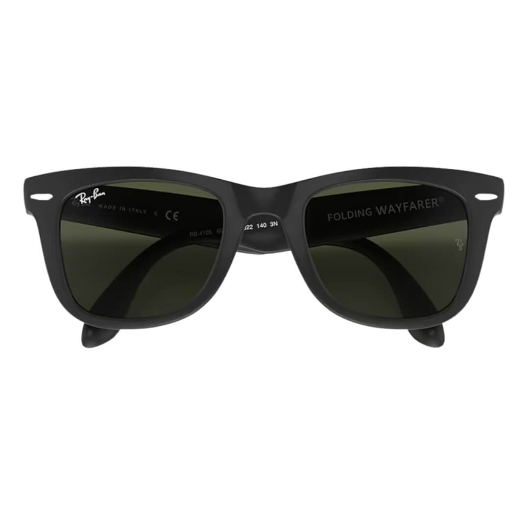 Ray-Ban Folding Wayfarer RB4105 601S 54 - Black Frame with Green Lens Folded View