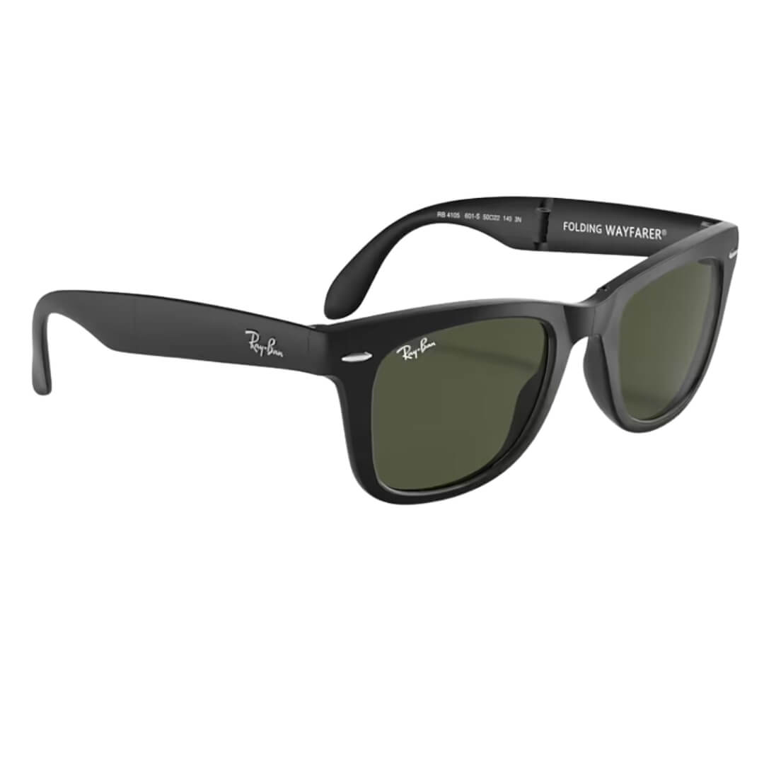 Ray-Ban Folding Wayfarer RB4105 601S 54 - Black Frame with Green Lens Front Right View