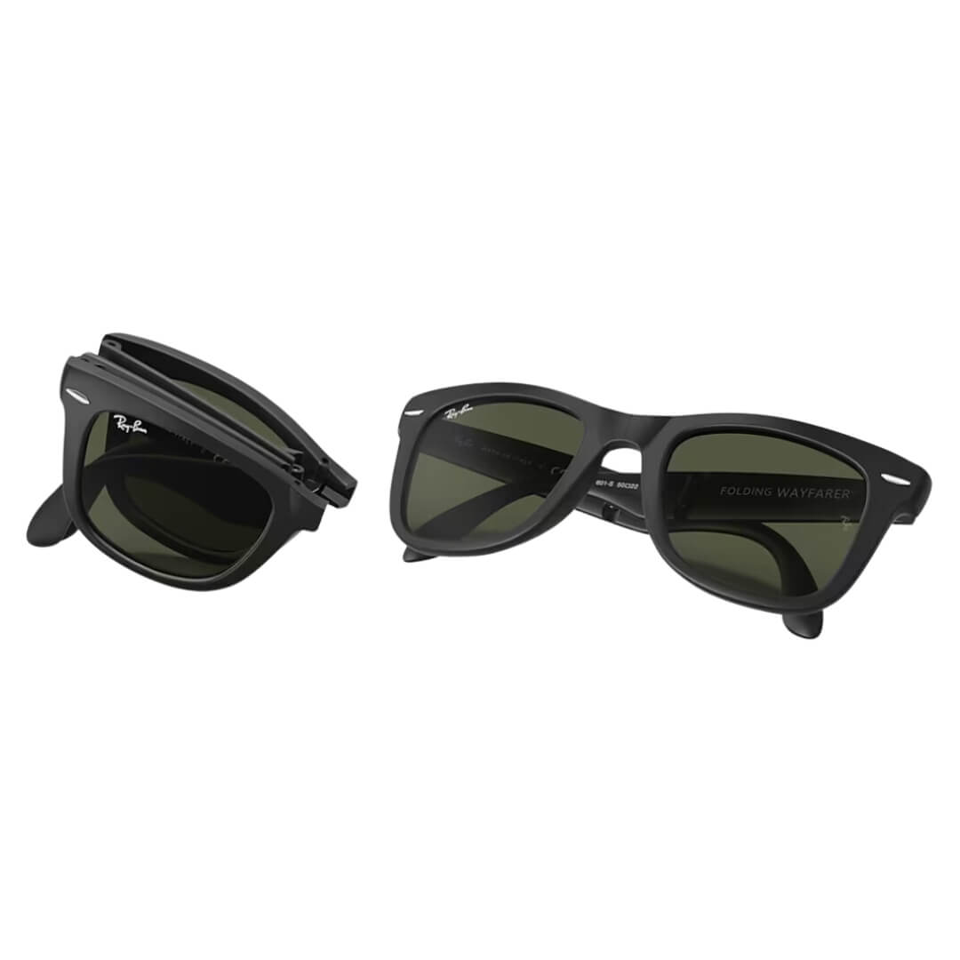 Ray-Ban Folding Wayfarer RB4105 601S 54 - Black Frame with Green Lens Full Folding View