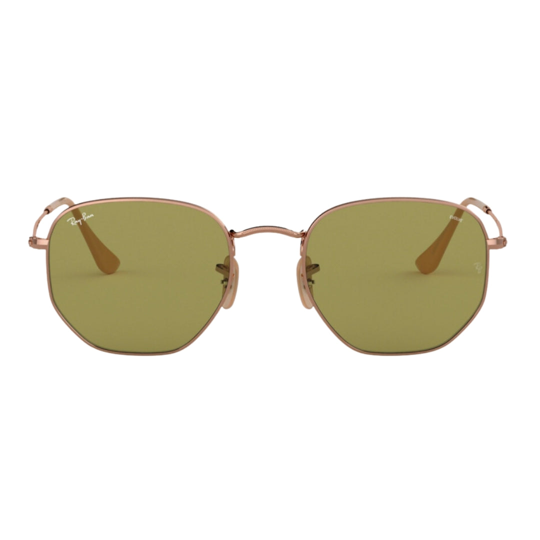 Ray-Ban Hexagonal Evolve RB3548N 91314C Copper - Green Lenses Front Close Up View