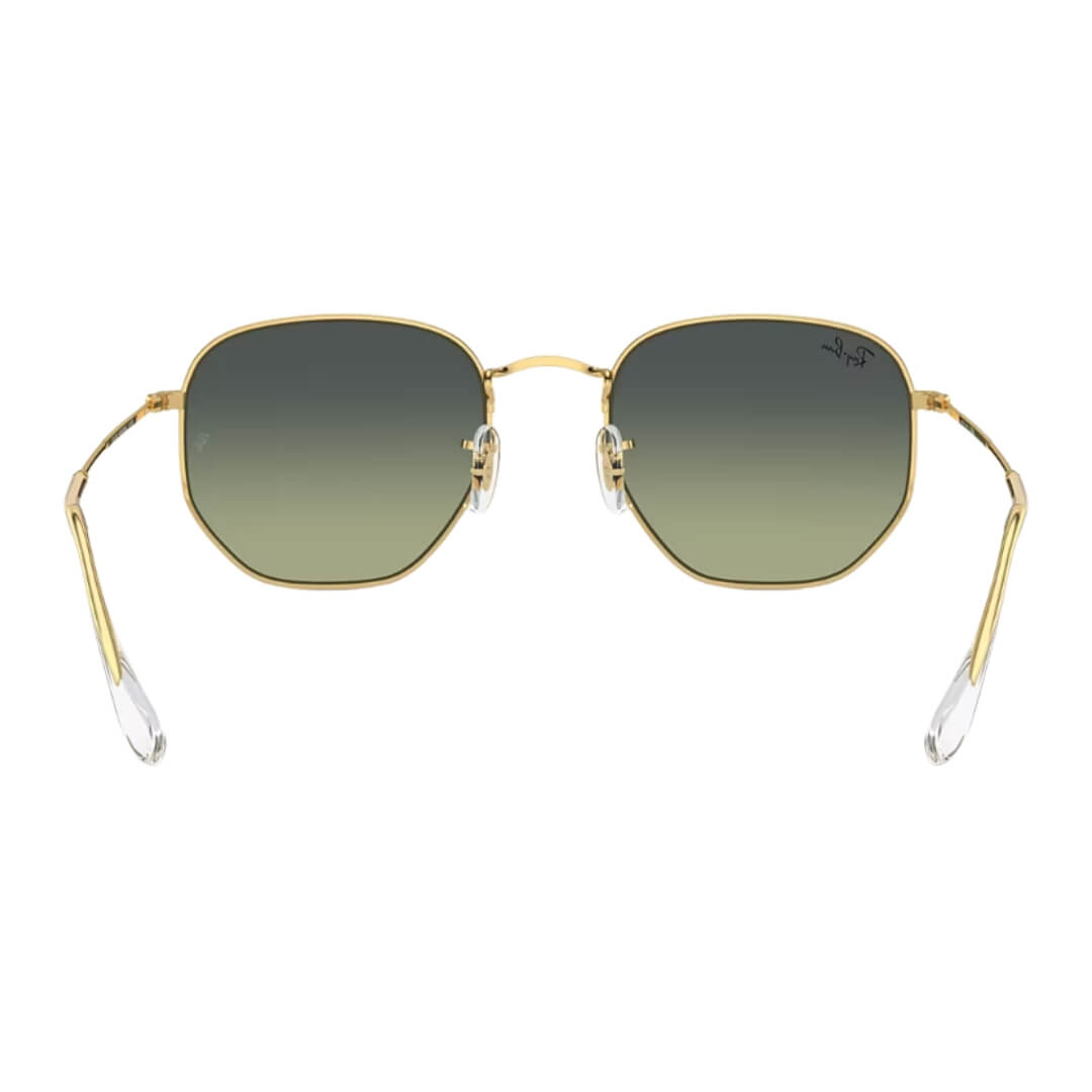 Ray-Ban Hexagonal RB3548 001/BH 51 Arista Gold Frame and Green Vintage Lens Back Side View
