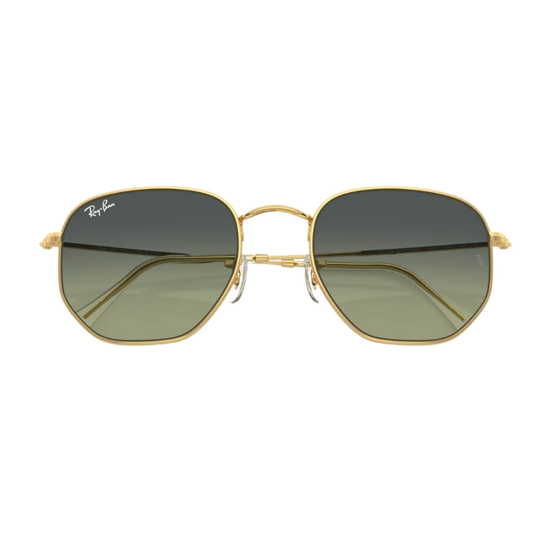 Ray-Ban Hexagonal RB3548 001/BH 51 Arista Gold Frame and Green Vintage Lens Folded View
