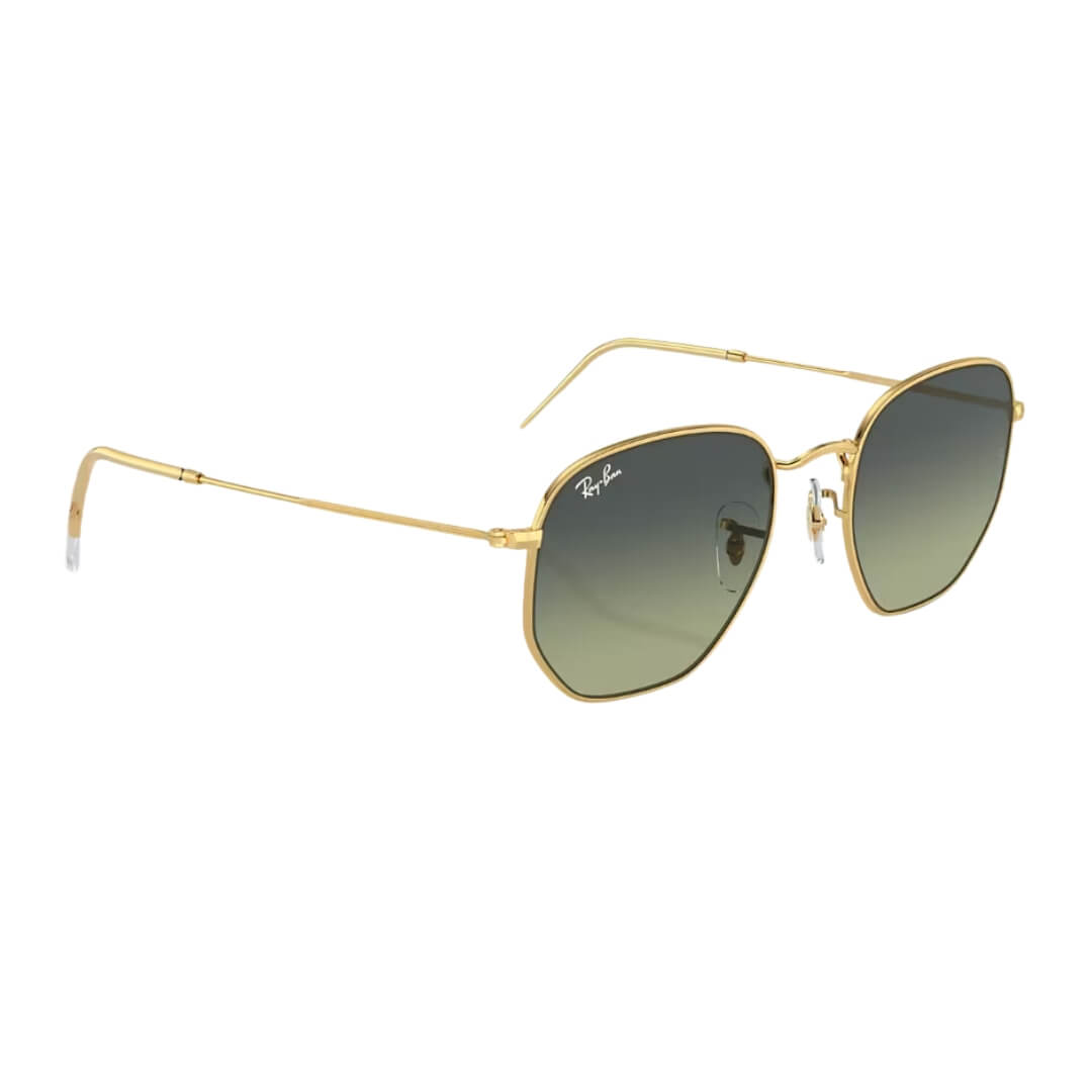 Ray-Ban Hexagonal RB3548 001/BH 51 Arista Gold Frame and Green Vintage Lens Front Right View
